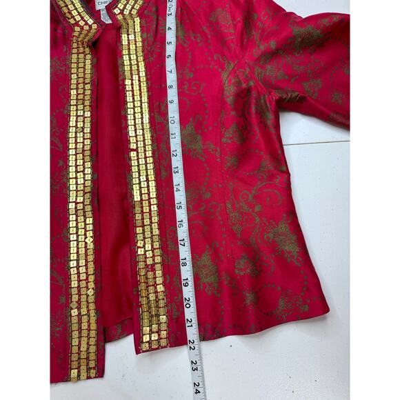 Chico's Asian Inspired Silk Beaded Red Gold Blazer Jacket Women's Medium‎ Career - Picture 6 of 7